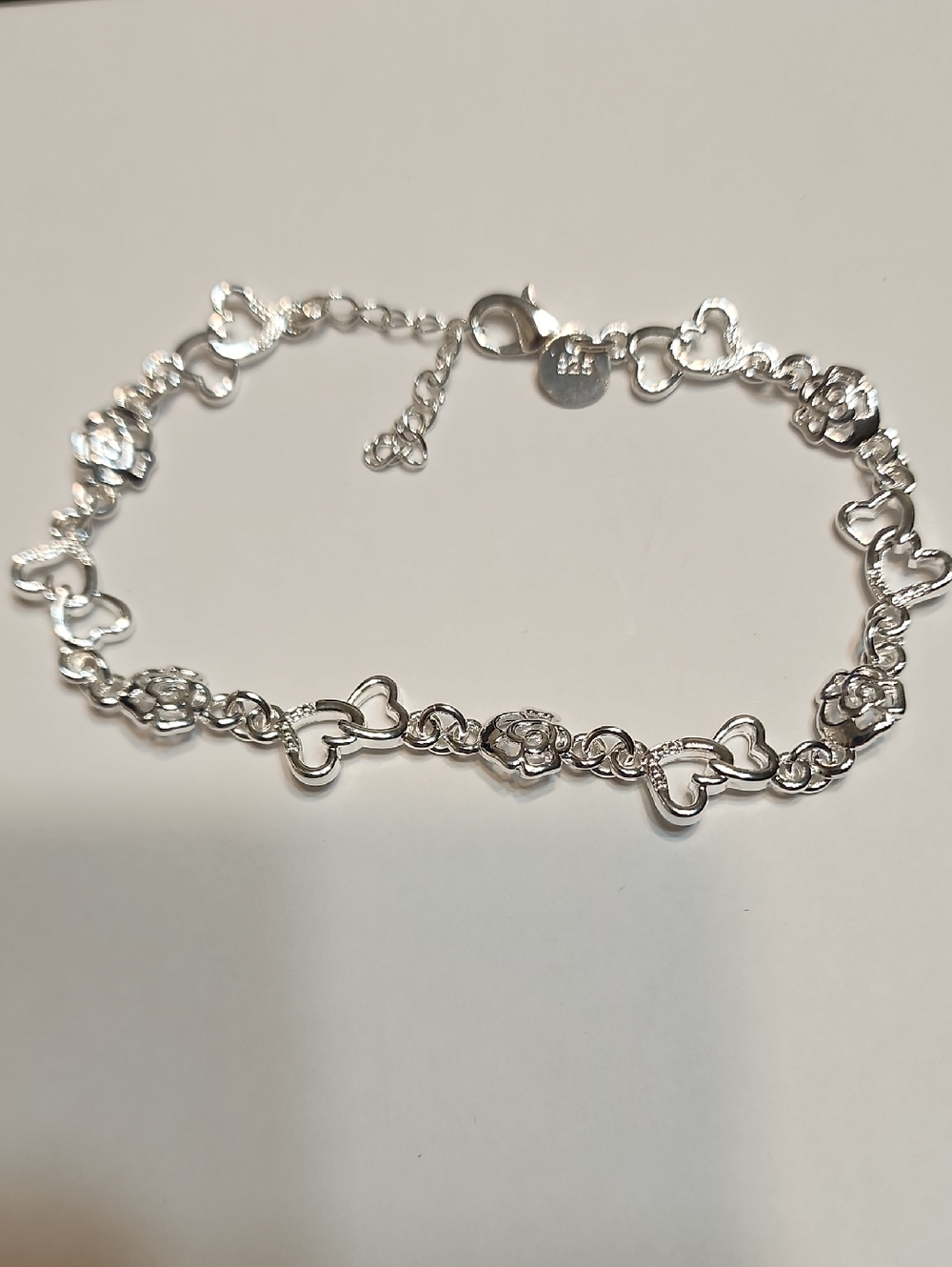 1pc 925 Sterling Silver 8in Charms Heart & Rose/flower Link Bracelet For Women. - Picture 12 of 12